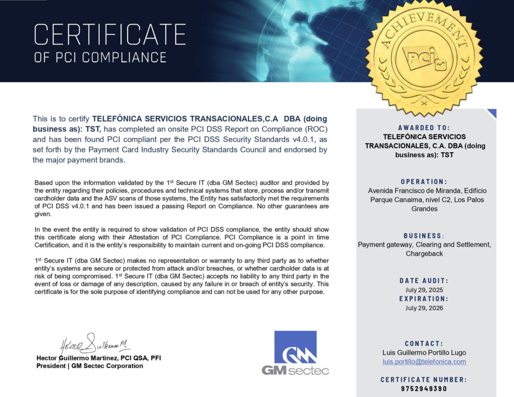 Movistar Empresas se consolida como referente en seguridad en la industria de sistemas de pago con dos certificaciones internacionales